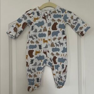 Carter's | (3M) Just One You White One-Piece Footed Pajamas with Animal Print
